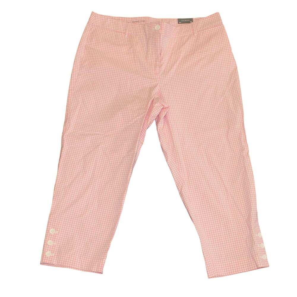 Talbots Perfect Crop Pant Womens Size 14 Petite  NWT Pink White Gingham Preppy
